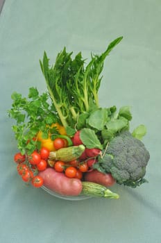 Vegetables and fruit on a supermarket shelf