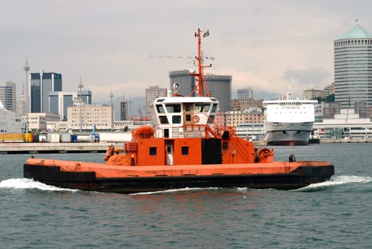tug boat in the port city of Genoa