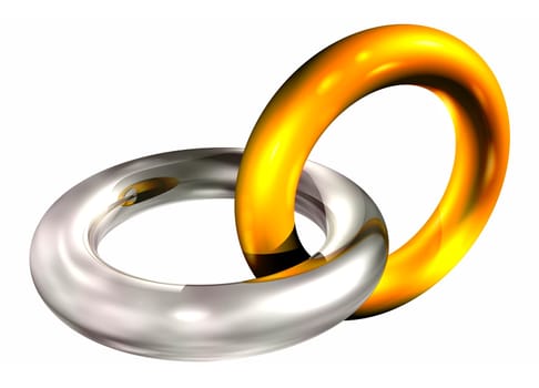 3d illustration of gold and silver rings in chain