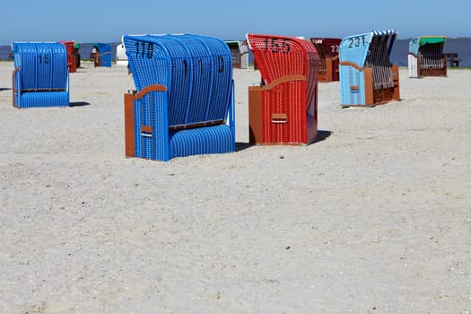 Numerous beach chairs on the beach of the Baltic Sea