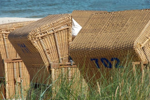 Numerous beach chairs on the beach of the Baltic Sea