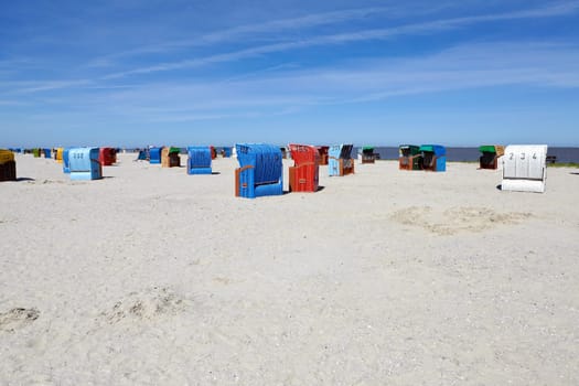 Numerous beach chairs on the beach of the Baltic Sea
