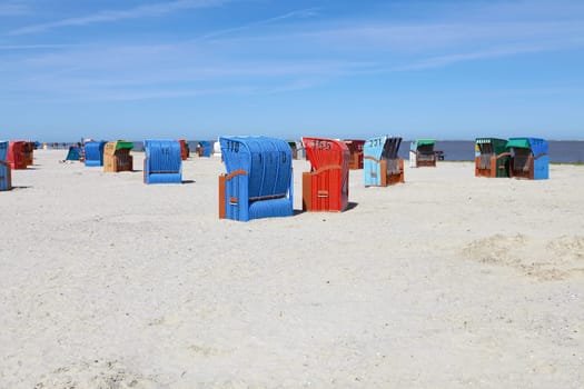 Numerous beach chairs on the beach of the Baltic Sea