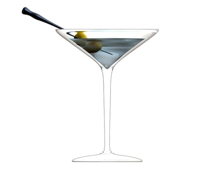 3D made - illustration of cocktail glass with green olives