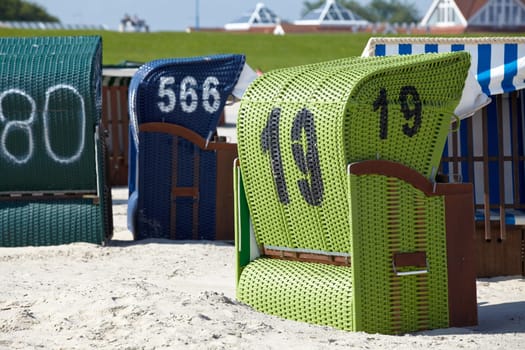 Numerous beach chairs on the beach of the Baltic Sea