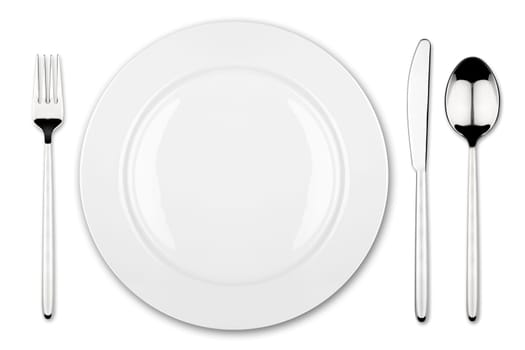 Table set with plate,fork,spoon and knife.
