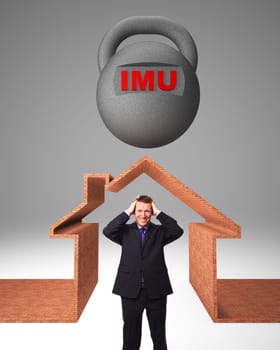 stressed man and 3d house