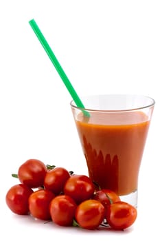 Tomatoes juice and group from tomatoes on white