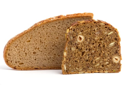 Two slices of bread - farmhouse and wholemeal bread