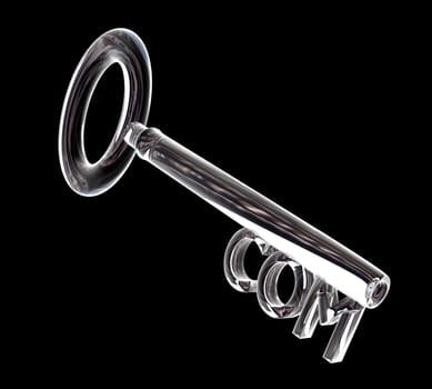 key in glass, COM text (3d made)