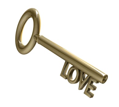 key in gold with LOVE text (3d made)