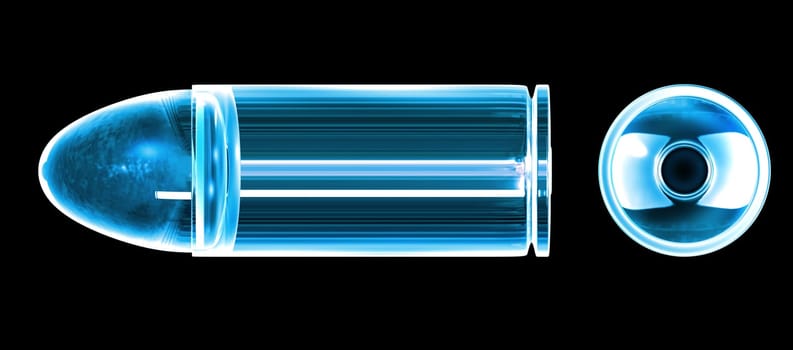 3d made - bullet made of blue glass