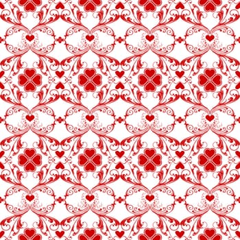 Seamless pattern of hearts and floral