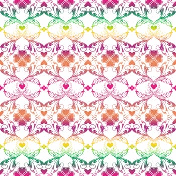 Seamless pattern of hearts and floral