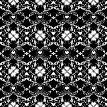 Seamless pattern of hearts and floral