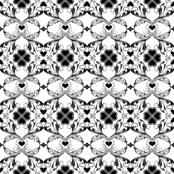 Seamless pattern of hearts and floral