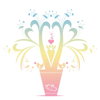 Valentines floral and birds isolated on white background