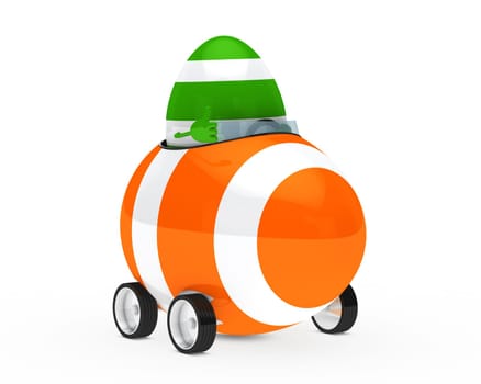 orange easter egg figure sit in car