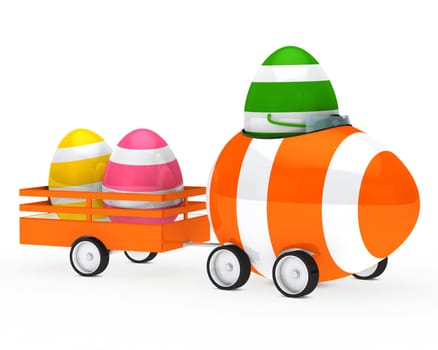 easter egg figure with car and trailer