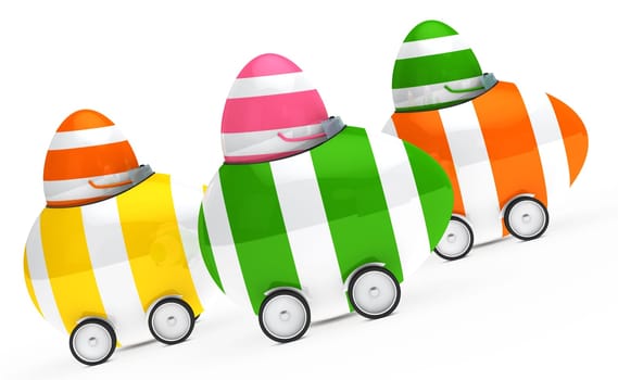 colorful easter eggs figure sit in car