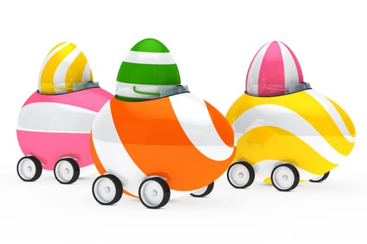 colorful easter eggs figure sit in car