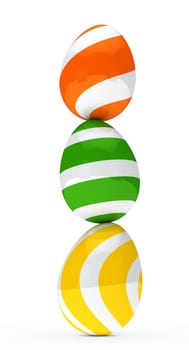 colorful easter eggs are stacked to top