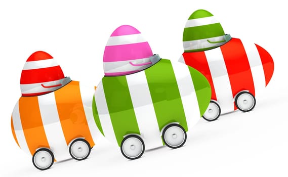 colorful easter eggs figure sit in car