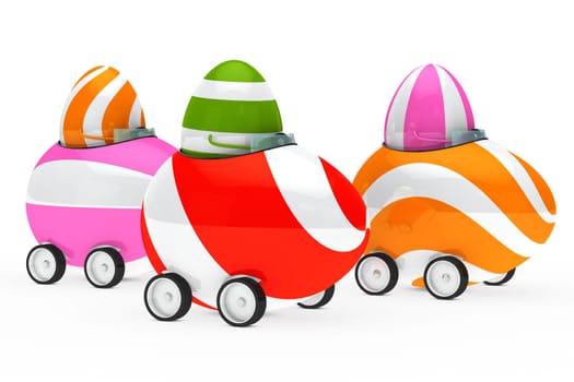 colorful easter eggs figure sit in car
