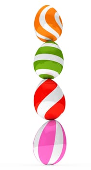 colorful easter eggs are stacked to top
