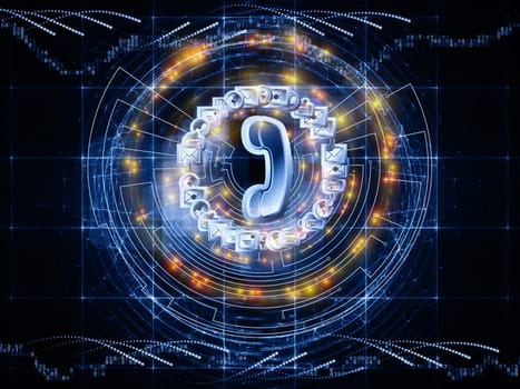 Interplay of communication symbols,  messaging icons and technological design elements on the subject of global communications, messaging, information sharing and modern technologies