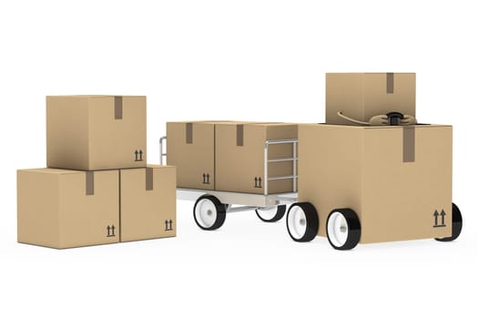 brown package figure pull a metal trailer