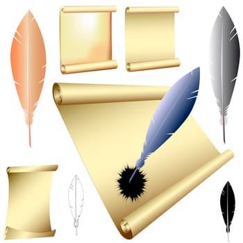 illustration of the various quills and scrolls