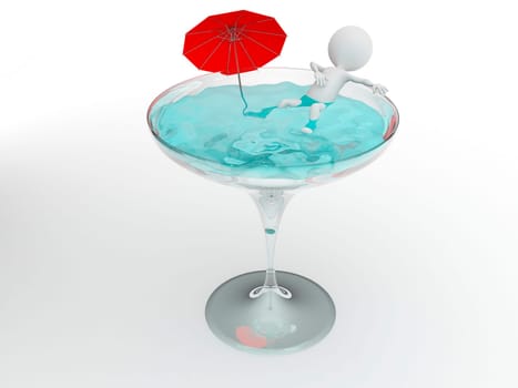 3d character having a bath in a glass