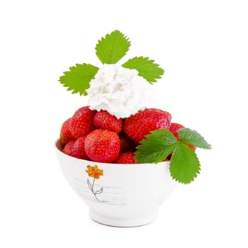 Strawberry dessert with whipped cream isolated on white