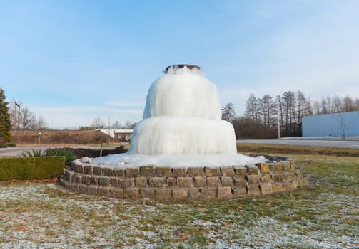 completely frozen fountain in Oldenzaal, Netherlands