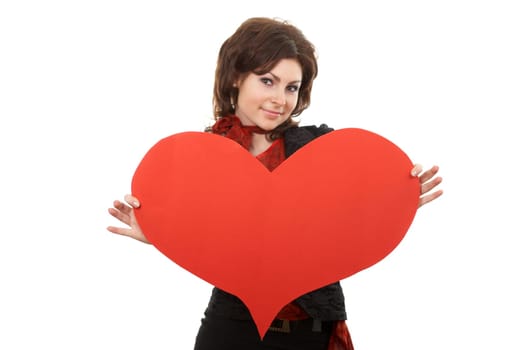 A nice girl keeps a big red paper heart