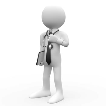 Doctor with a stethoscope around his neck. Rendered at high resolution on a white background with diffuse shadows.