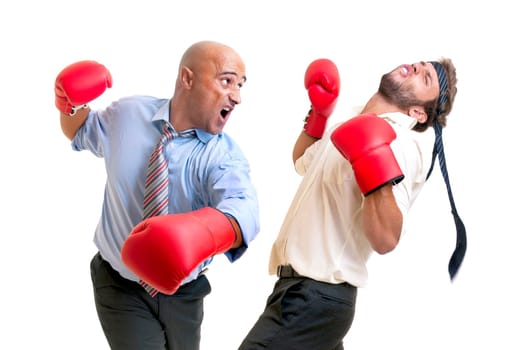 Businessmen boxing isolated in white
