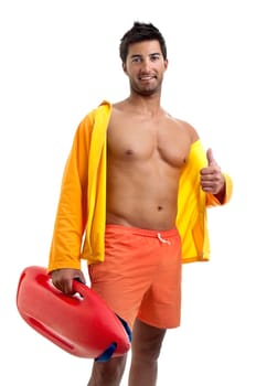 Muscular lifeguard isolated in white