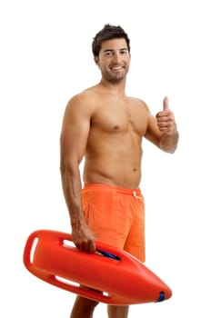 Muscular lifeguard isolated in white