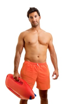 Muscular lifeguard isolated in white