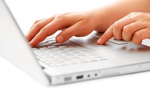 woman hands on laptop keyboard