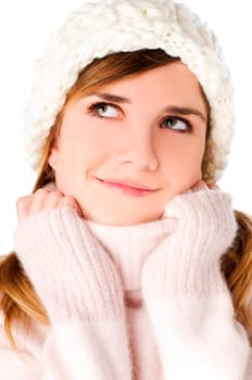 beautiful young woman in winter sweather close up shoot