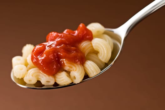Macaroni pasta with tomato sauce close up shoot