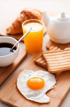 Fried egg for breakfast close up shoot