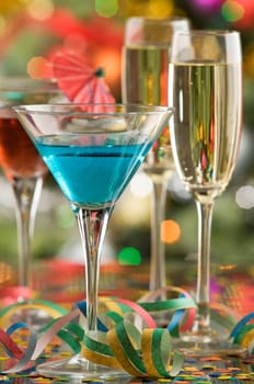 colorful drinks for new year close up shoot