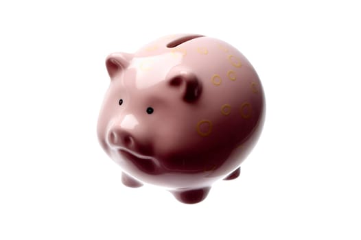 pink piggy bank close up shoot on white