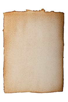Old yellowed paper,blank antique sheet against white background