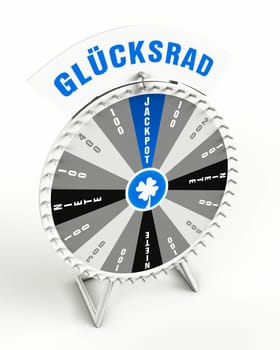 Wheel of fortune in front of white background blue gray