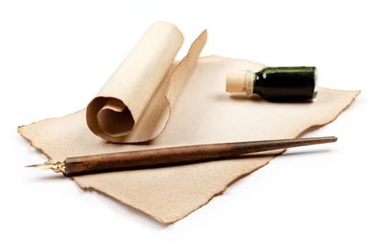 Writing letter,old paper with quill and ink
